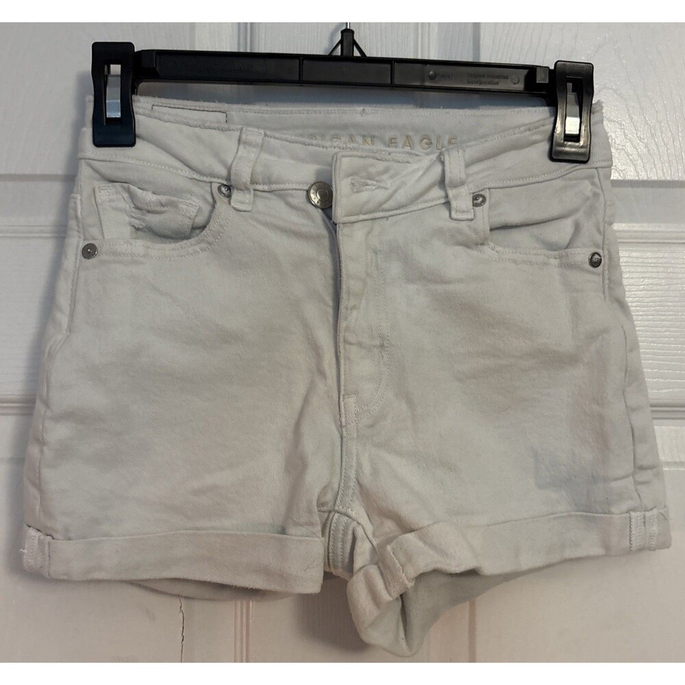 American Eagle Mom Shorts White Summer Beach Cuffed High Rise Stretch,  Size 000